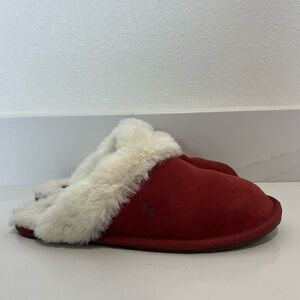 Koolaburra by UGG Milo Red Suede Slippers Faux Fur Lined Slip-On Size 8